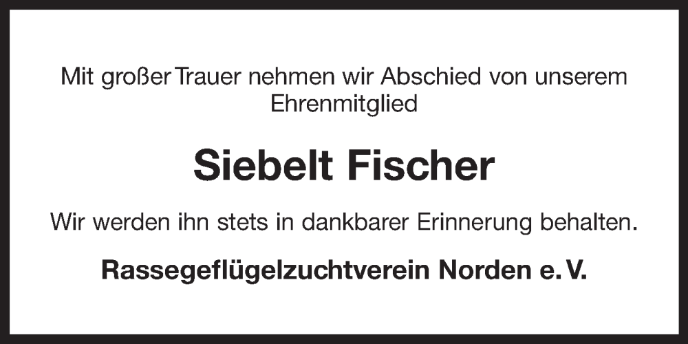  Traueranzeige für Siebelt Fischer vom 26.04.2025 aus Ostfriesischer Kurier GmbH