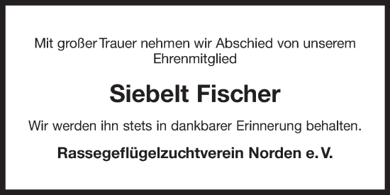 Traueranzeige von Siebelt Fischer von Ostfriesischer Kurier GmbH