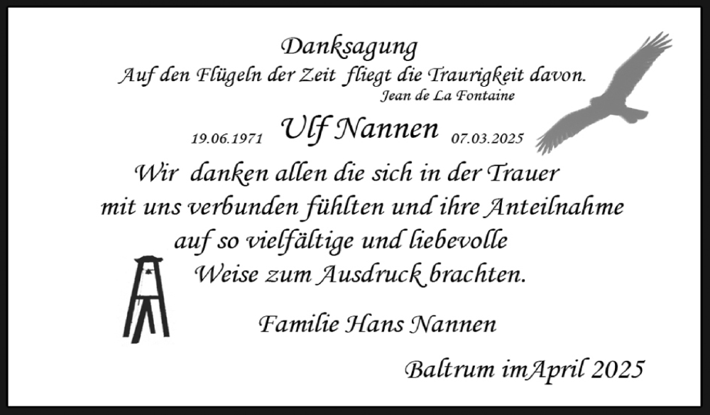  Traueranzeige für Ulf Nannen vom 26.04.2025 aus Ostfriesischer Kurier GmbH