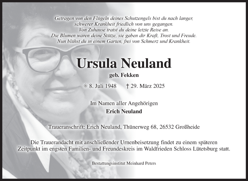  Traueranzeige für Ursula Neuland vom 01.04.2025 aus Ostfriesischer Kurier GmbH