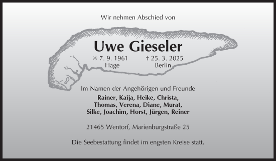 Traueranzeige von Uwe Gieseler von Ostfriesischer Kurier GmbH