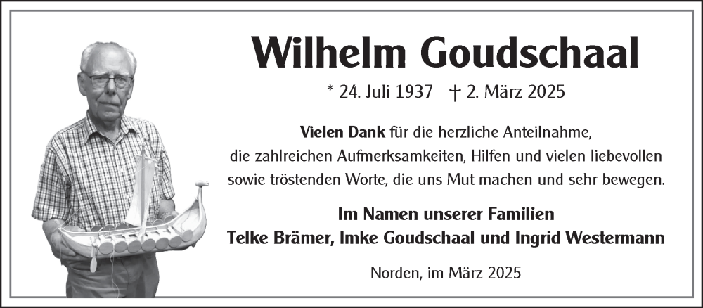  Traueranzeige für Wilhelm Goudschaal vom 05.04.2025 aus Ostfriesischer Kurier GmbH