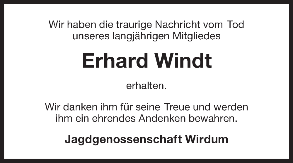  Traueranzeige für Erhard Windt vom 24.05.2025 aus Ostfriesischer Kurier GmbH