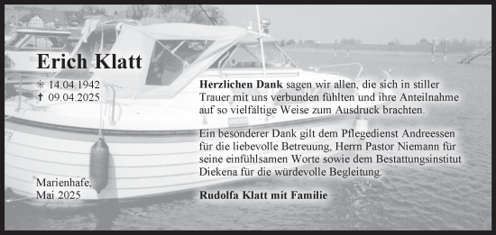 Traueranzeige von Erich Klatt von Ostfriesischer Kurier GmbH