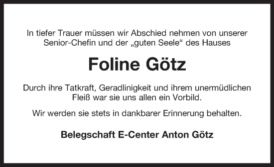 Traueranzeige von Foline Götz von Ostfriesischer Kurier GmbH