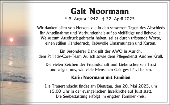 Traueranzeige von Galt Noormann von Ostfriesischer Kurier GmbH