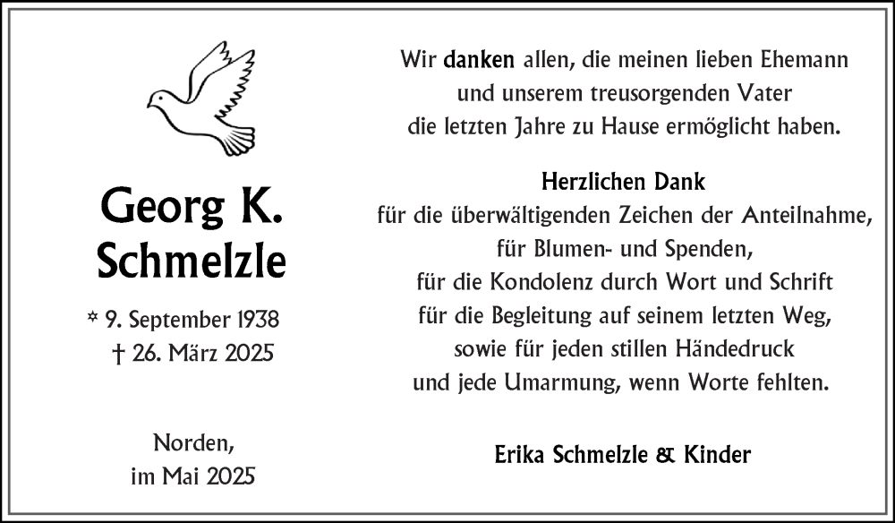 Traueranzeige für Georg Schmelzle vom 03.05.2025 aus Ostfriesischer Kurier GmbH