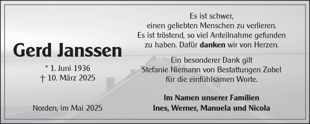  Traueranzeige für Gerd Janssen vom 03.05.2025 aus Ostfriesischer Kurier GmbH