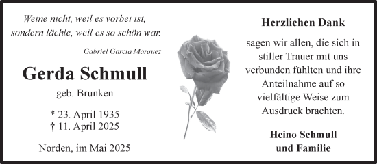 Traueranzeige von Gerda Schmull von Ostfriesischer Kurier GmbH