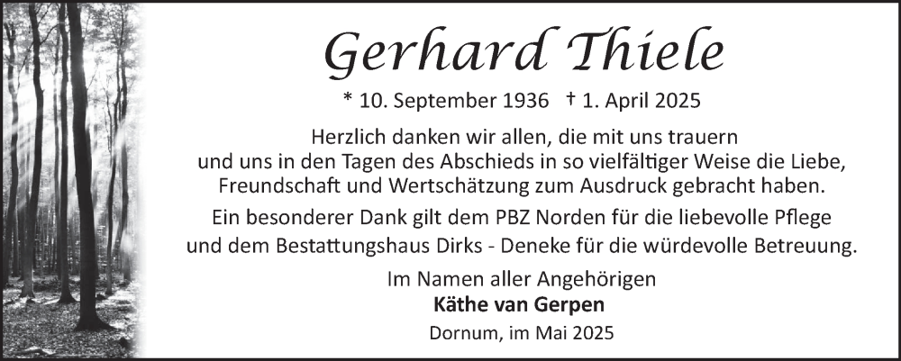  Traueranzeige für Gerhard Thiele vom 03.05.2025 aus Ostfriesischer Kurier GmbH