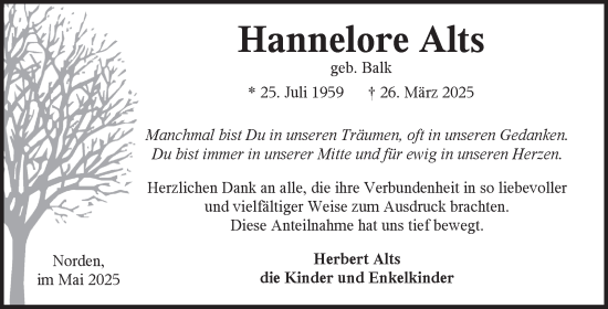 Traueranzeige von Hannelore Alts von Ostfriesischer Kurier GmbH