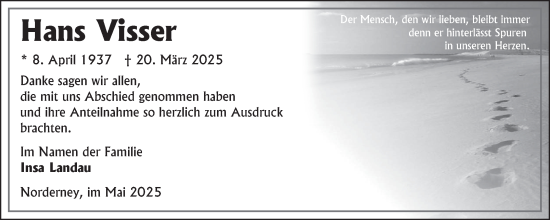 Traueranzeige von Hans Visser von Ostfriesischer Kurier GmbH
