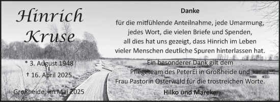 Traueranzeige von Hinrich Kruse von Ostfriesischer Kurier GmbH