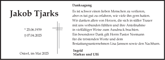 Traueranzeige von Jakob Tjarks von Ostfriesischer Kurier GmbH