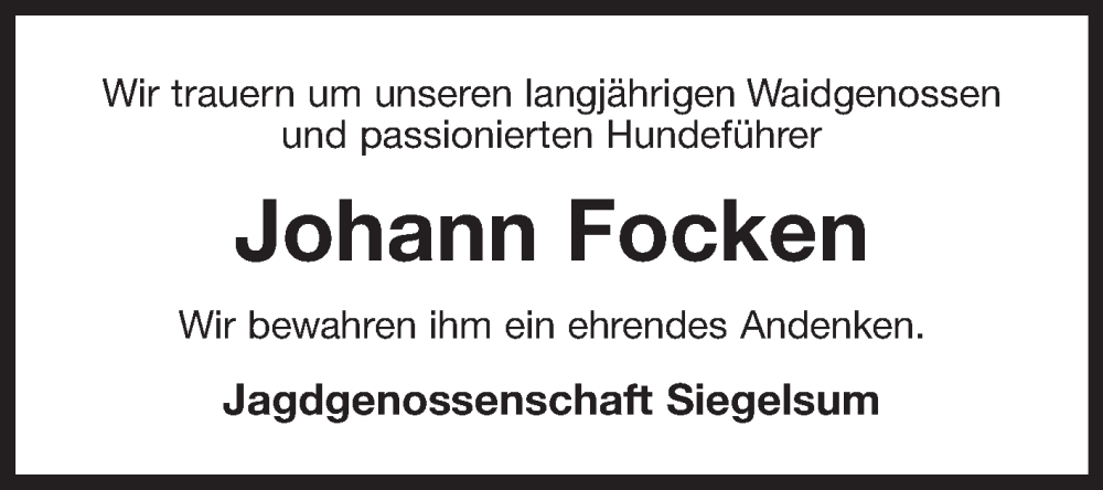  Traueranzeige für Johann Focken vom 24.05.2025 aus Ostfriesischer Kurier GmbH