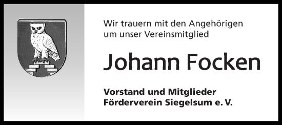 Traueranzeige von Johann Focken von Ostfriesischer Kurier GmbH