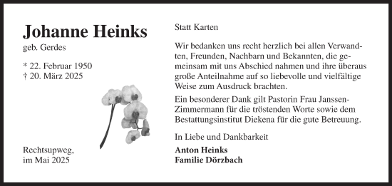 Traueranzeige von Johanne Heinks von Ostfriesischer Kurier GmbH