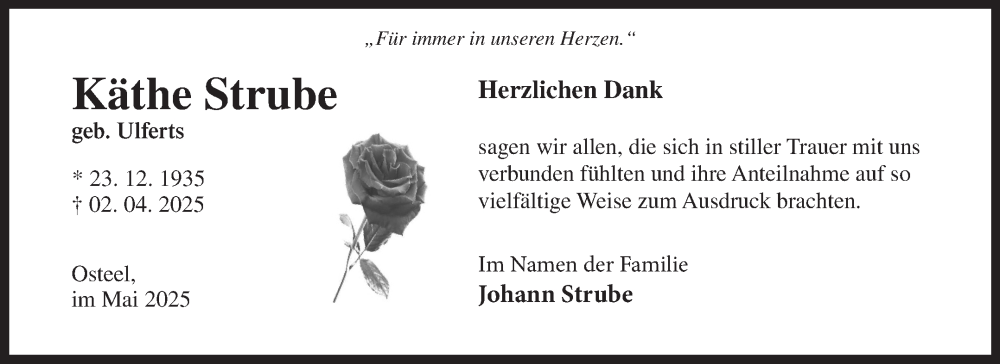  Traueranzeige für Käthe Strube vom 24.05.2025 aus Ostfriesischer Kurier GmbH