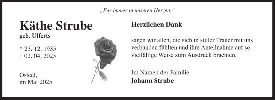 Traueranzeige von Käthe Strube von Ostfriesischer Kurier GmbH