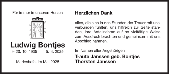 Traueranzeige von Ludwig Bontjes von Ostfriesischer Kurier GmbH