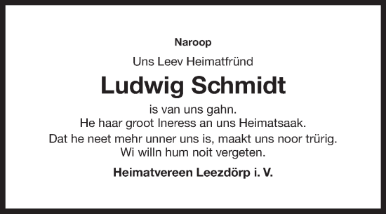 Traueranzeige von Ludwig Schmidt von Ostfriesischer Kurier GmbH