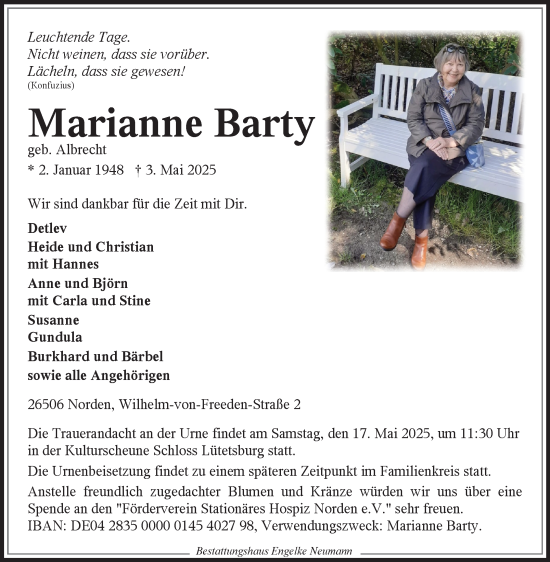 Traueranzeige von Marianne Barty von Ostfriesischer Kurier GmbH