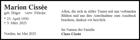 Traueranzeige von Marion Cissee von Ostfriesischer Kurier GmbH