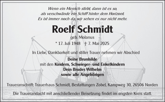 Traueranzeige von Roelf Schmidt von Ostfriesischer Kurier GmbH