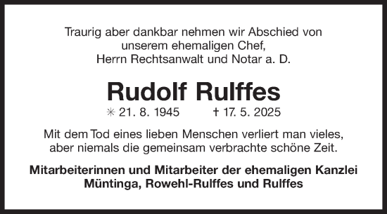 Traueranzeige von Rudolf Rulffes von Ostfriesischer Kurier GmbH