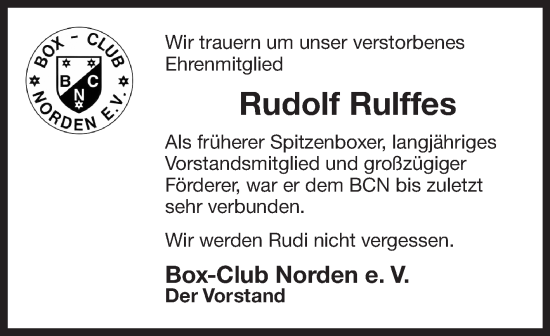 Traueranzeige von Rudolf Rulffes von Ostfriesischer Kurier GmbH