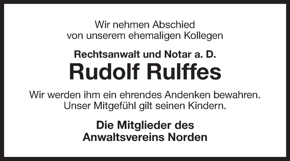  Traueranzeige für Rudolf Rulffes vom 27.05.2025 aus Ostfriesischer Kurier GmbH