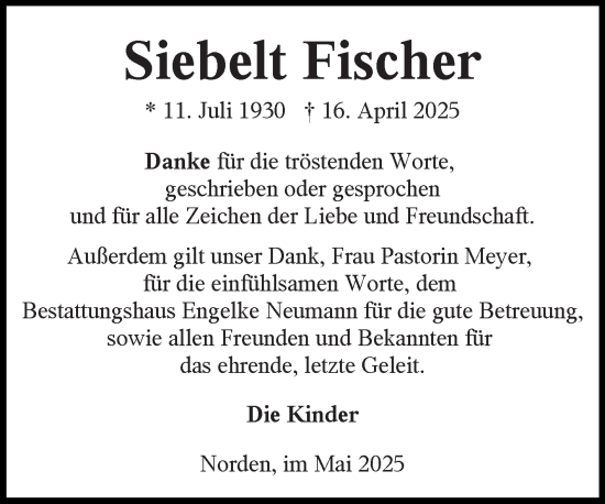 Traueranzeige von Siebelt Fischer von Ostfriesischer Kurier GmbH