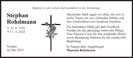 Traueranzeige von Stephan Rohdmann von Ostfriesischer Kurier GmbH