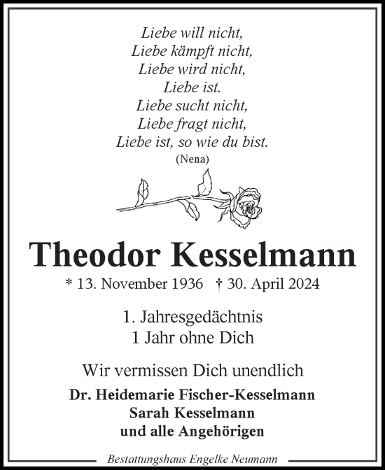 Traueranzeige von Theodor Kesselmann von Ostfriesischer Kurier GmbH