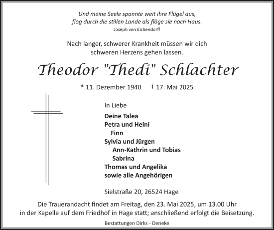 Traueranzeige von Theodor Schlachter von Ostfriesischer Kurier GmbH