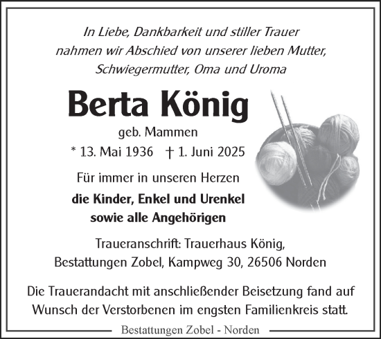 Traueranzeige von Berta König von Ostfriesischer Kurier GmbH