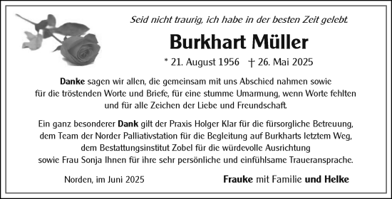 Traueranzeige von Burkhart Müller von Ostfriesischer Kurier GmbH
