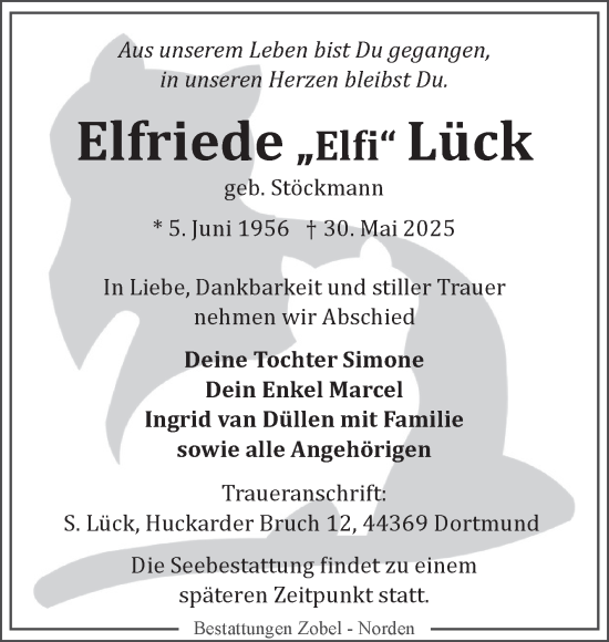 Traueranzeige von Elfriede Lück von Ostfriesischer Kurier GmbH