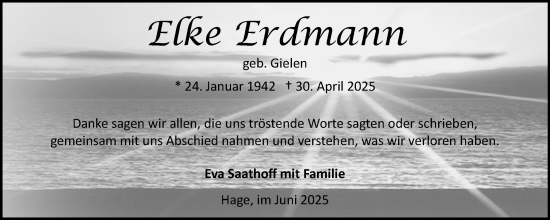 Traueranzeige von Elke Erdmann von Ostfriesischer Kurier GmbH