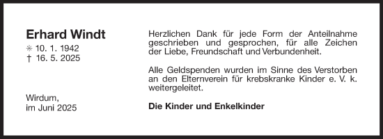 Traueranzeige von Erhard Windt von Ostfriesischer Kurier GmbH