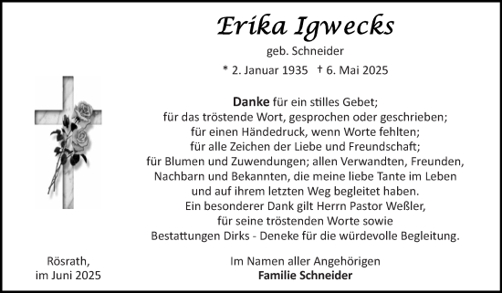 Traueranzeige von Erika Igwecks von Ostfriesischer Kurier GmbH