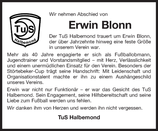 Traueranzeige von Erwin Blonn von Ostfriesischer Kurier GmbH