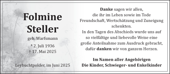 Traueranzeige von Folmine Steller von Ostfriesischer Kurier GmbH