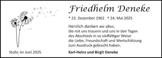 Traueranzeige von Friedhelm Deneke von Ostfriesischer Kurier GmbH