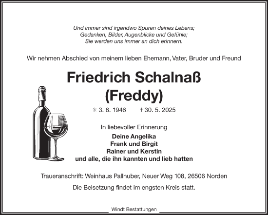 Traueranzeige von Friedrich Schalnaß von Ostfriesischer Kurier GmbH