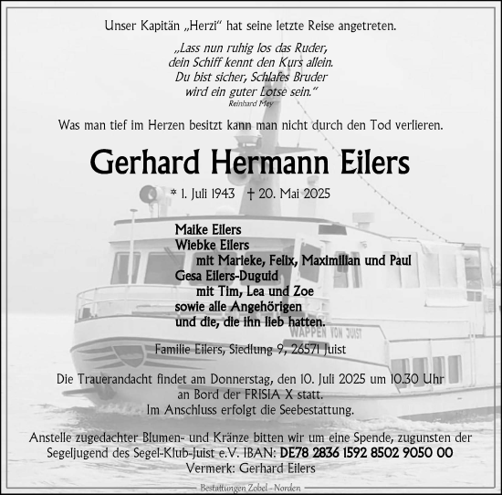 Traueranzeige von Gerhard  Eilers von Ostfriesischer Kurier GmbH