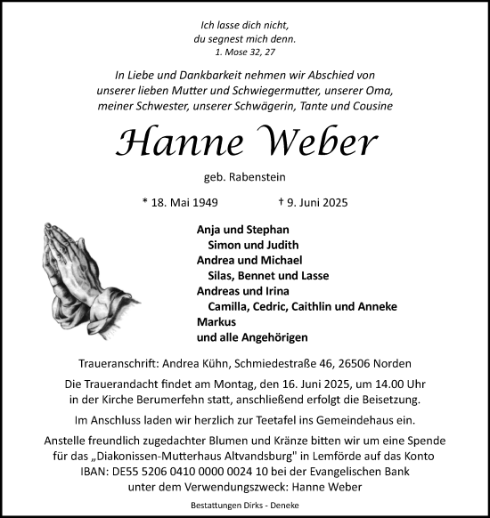 Traueranzeige von Hanne Weber von Ostfriesischer Kurier GmbH