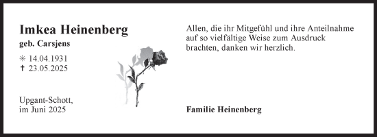 Traueranzeige von Imkea Heinenberg von Ostfriesischer Kurier GmbH