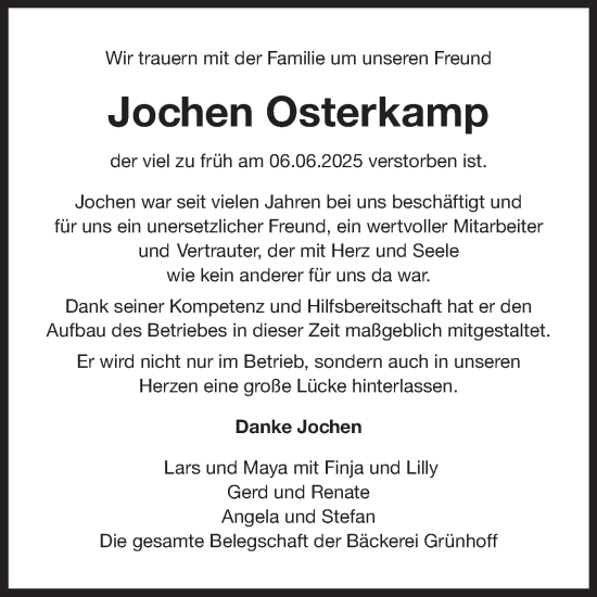 Traueranzeige von Jochen Osterkamp von Ostfriesischer Kurier GmbH