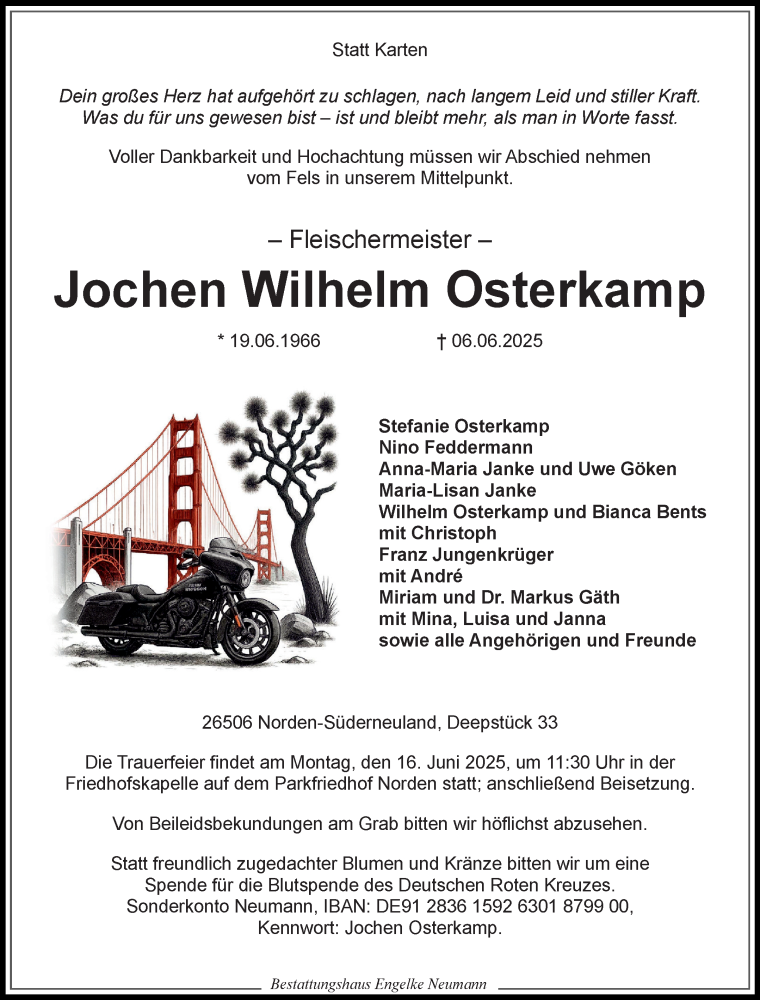  Traueranzeige für Jochen Wilhelm Osterkamp vom 11.06.2025 aus Ostfriesischer Kurier GmbH